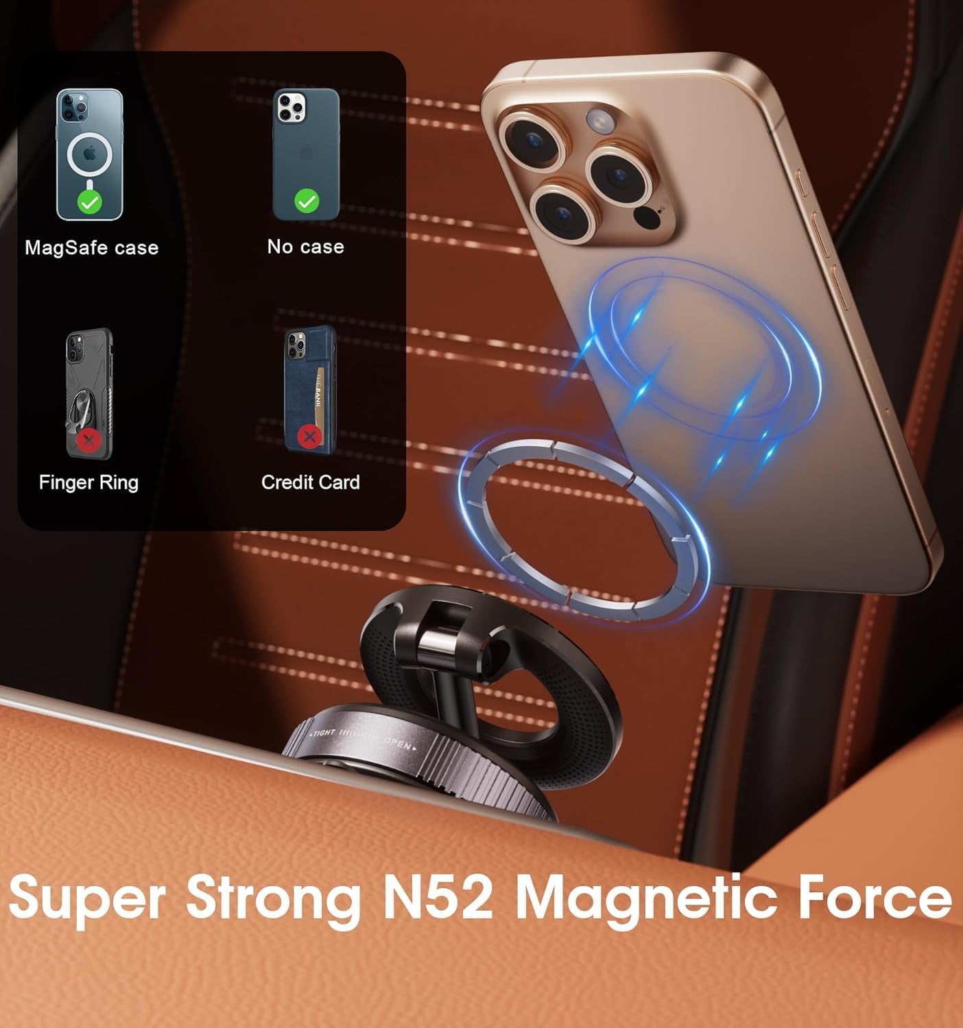Strong Magnetic Car Phone Holder for Magsafe, Ultra Vacuum Suction Cup Black