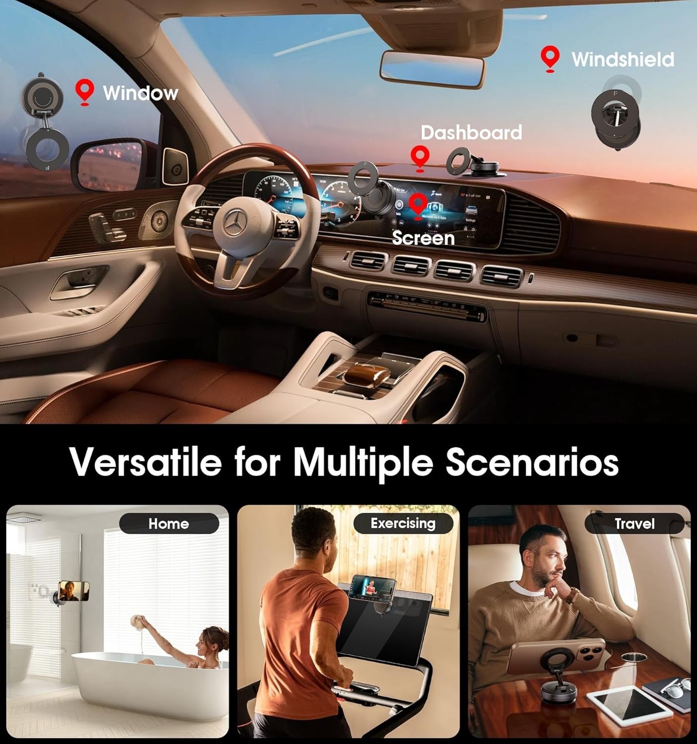 Strong Magnetic Car Phone Holder for Magsafe, Ultra Vacuum Suction Cup Black