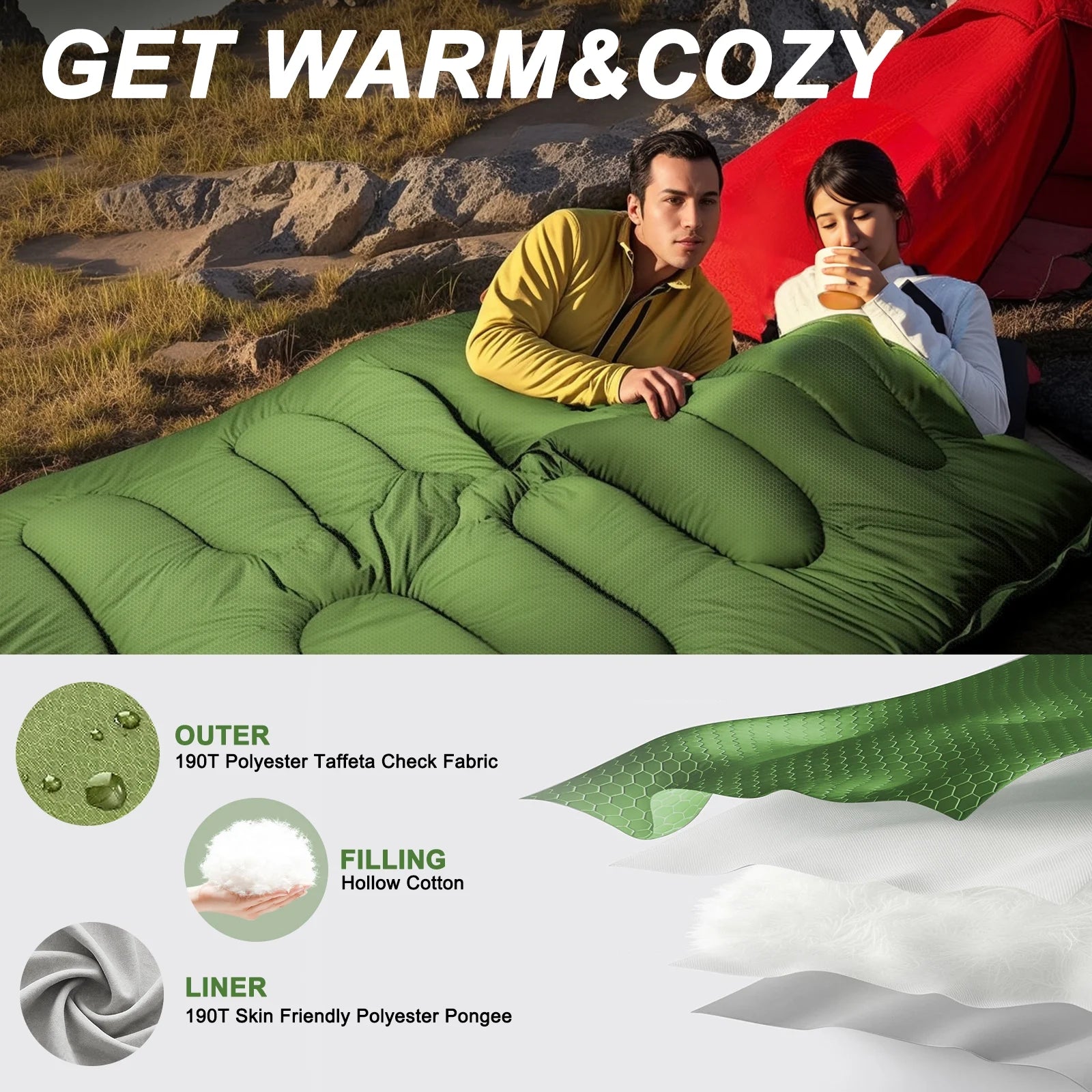 Sleeping Bag, Waterproof Portable Sleeping Bags for Adults with Compression Sack for All Season Camping, Hiking, Tent, Travel, Green