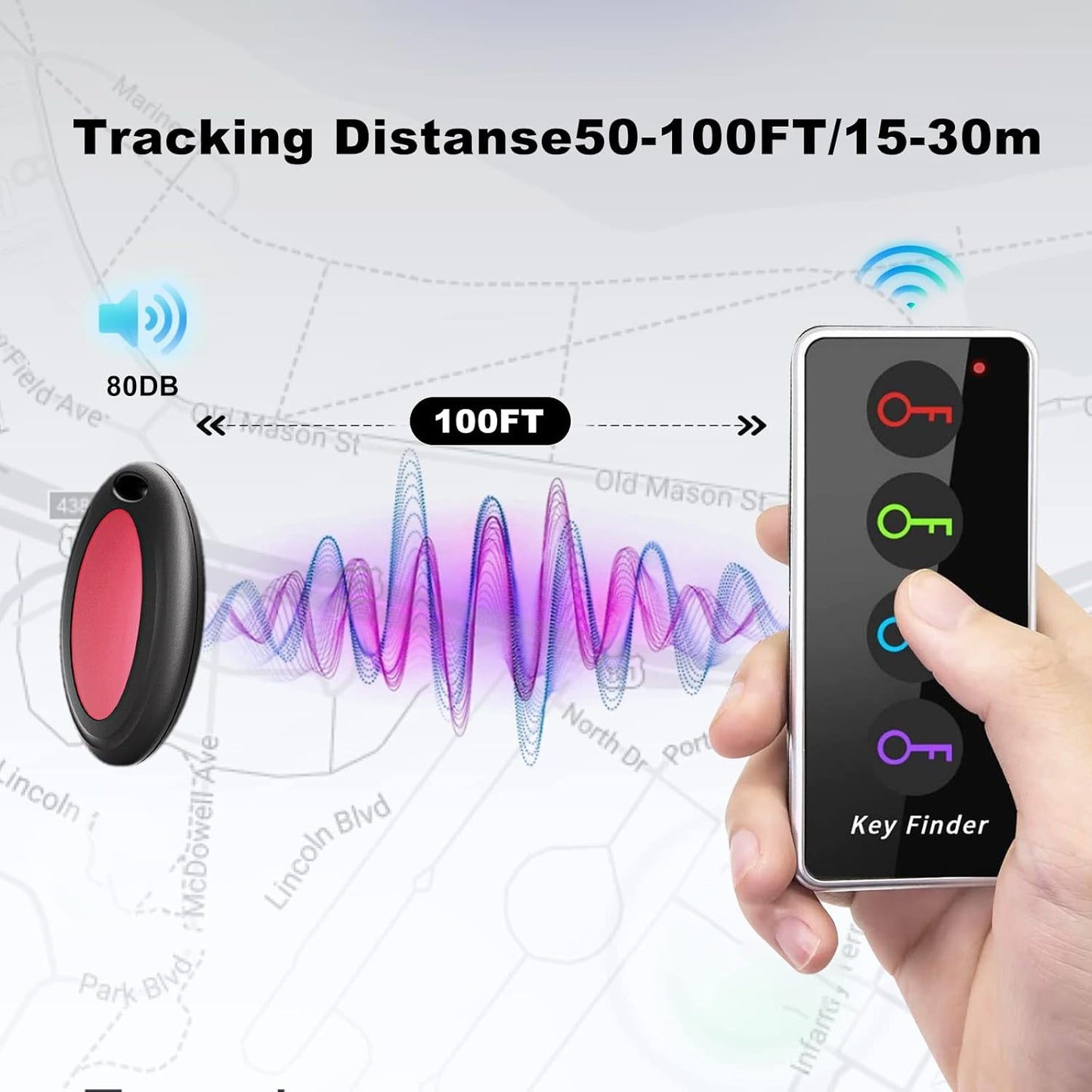 Wireless Key Finder with LED Light - Easy-To-Use Tracker for Seniors - Locate Keys, Phones, Wallets, and TV Remotes - Tracking Device Includes 4 Receivers and Remote Finder