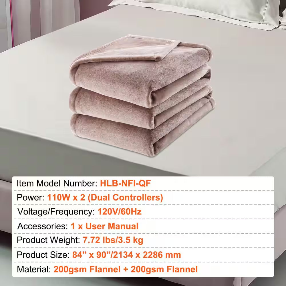 Heated Blanket Electric Throw 84 In. X 90 In. Queen Size Soft Flannel Heating Blanket Electric Blanket, Beige