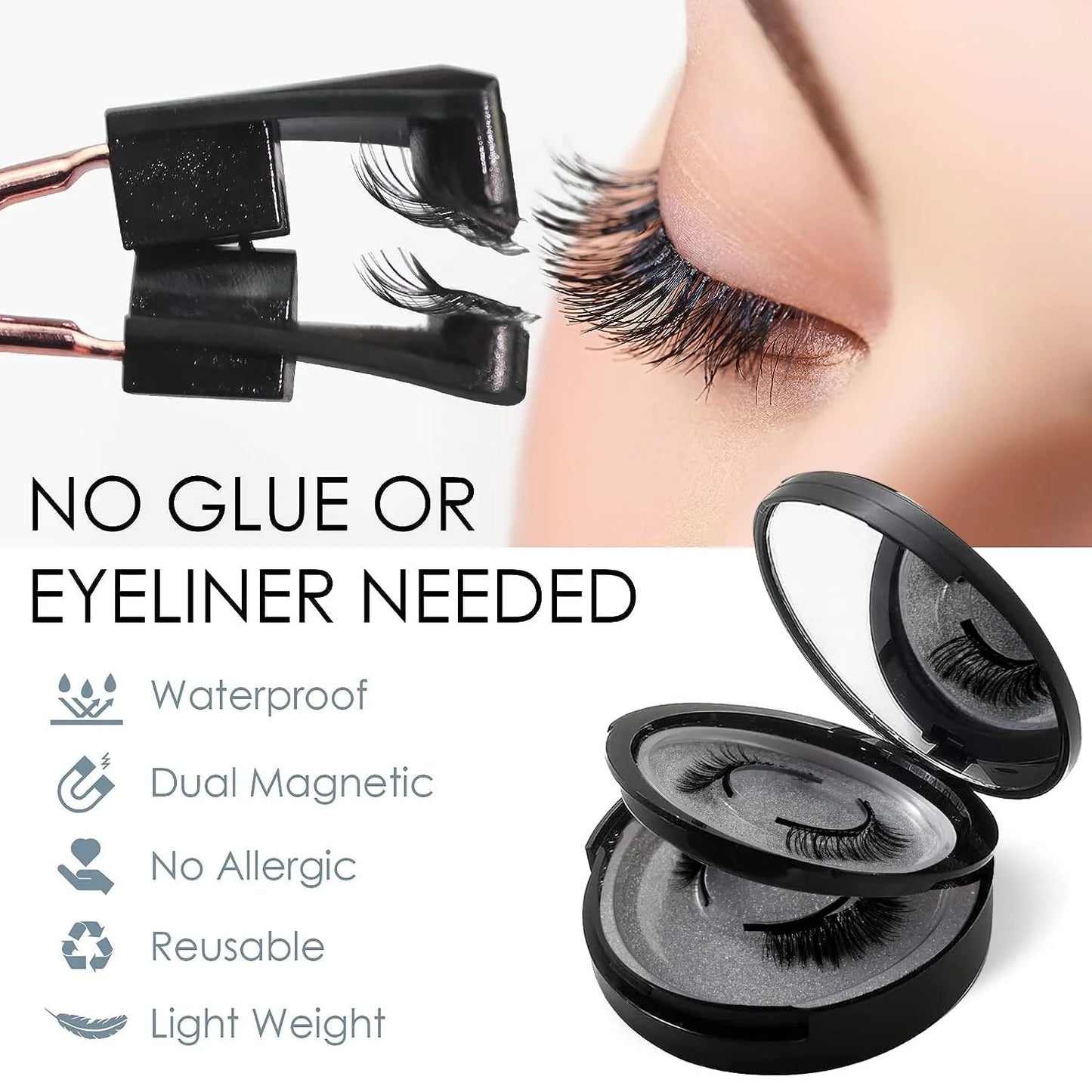 Magnetic Eyelashes, Natural Look False Lashes without Eyeliner, Light Weight and Waterproof Magnetic Eyelashes No Glue