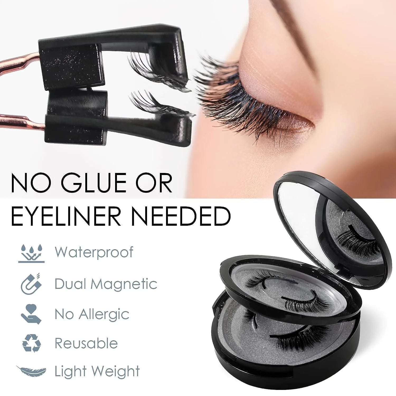 Magnetic Eyelashes, Natural Look False Lashes without Eyeliner, Light Weight and Waterproof Magnetic Eyelashes No Glue