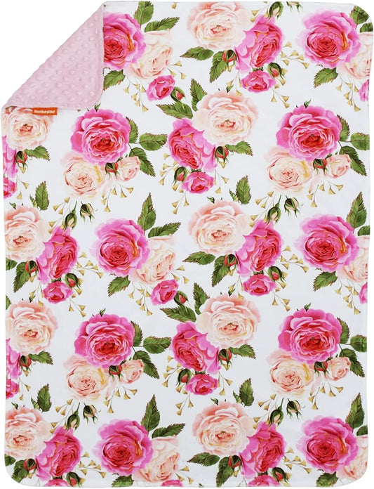 - Reversible Baby Blankets - Soft Nursery Blanket for Newborn - Toddler Blankey - Throw Blanket for Boys & Girls - Infant Blankets - 38X29 (Roses Print - Pink Dot)