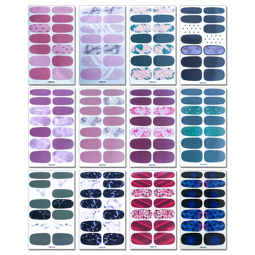 20 Sheets Full Nail Polish Stickers Strips Set with 1Pc File for Women & Girls, Gradient Nail Stickers Wraps Manicure Tips, Multiple Designs Gradient Stick on Gel Nail Strips
