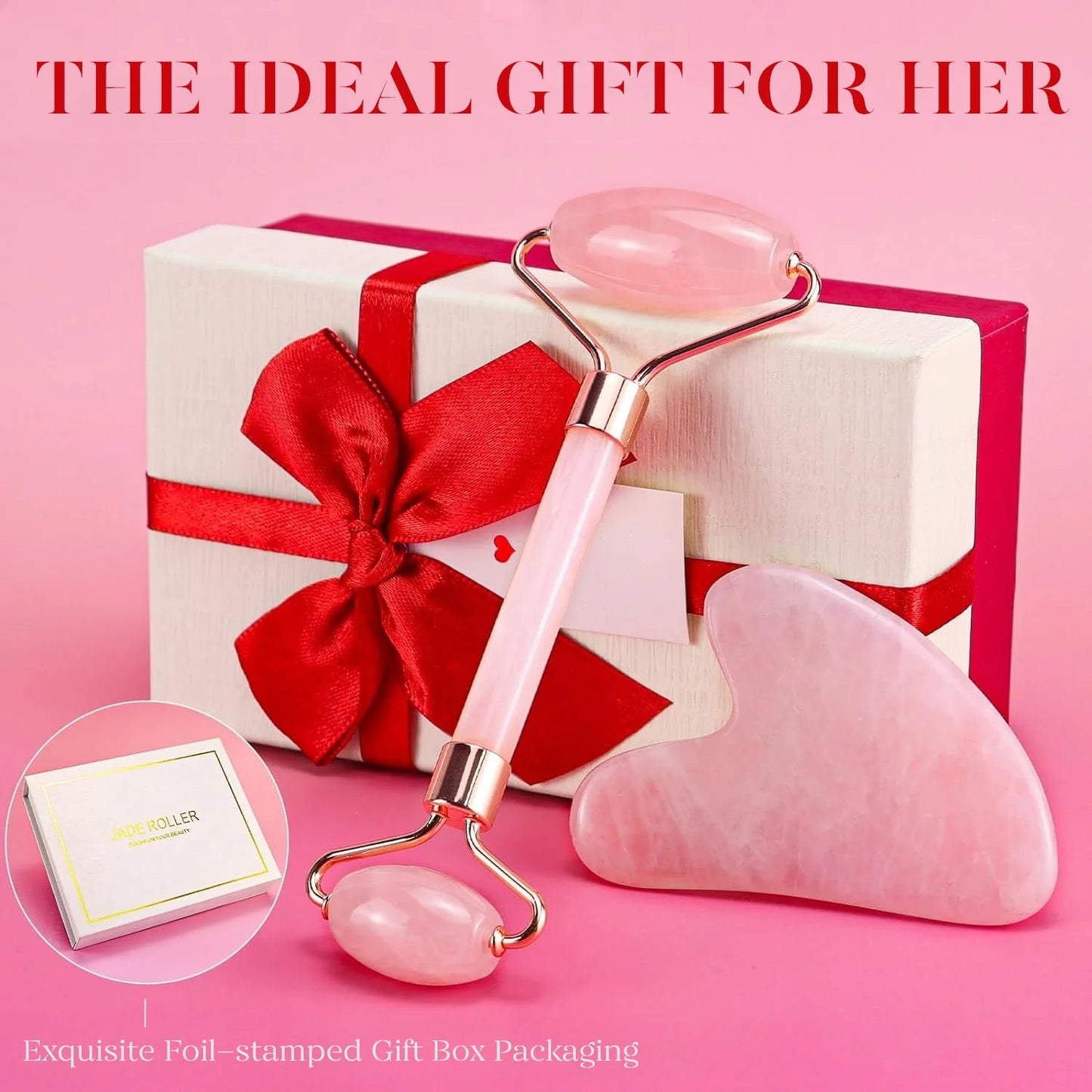 Roller & Gua Sha, Natrue Face Roller, Gua Sha Facial Tools Skin Care Massager, Pink