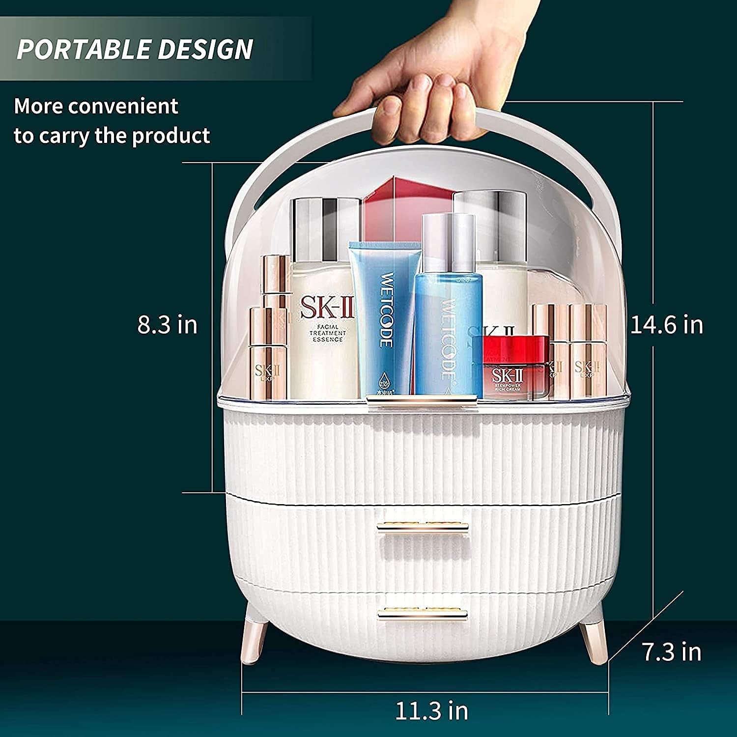 Makeup Organizer, Cosmetic Display Cases with Brush and Lipstick Organizer, Dust Water Proof Cosmetics Storage Display Skincare Case, Suitable for Bathroom and Bedroom Vanity (White)