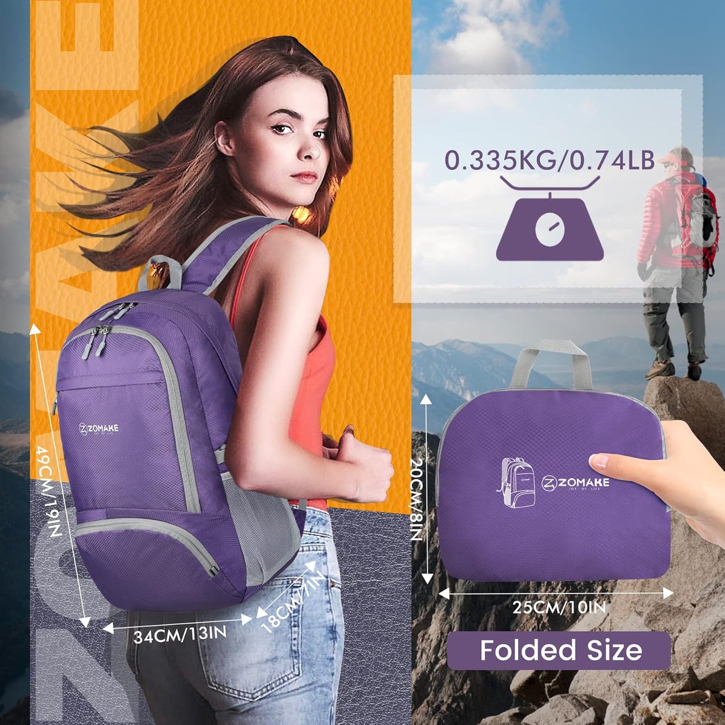 Lightweight Packable Backpack 30L - Foldable Hiking Backpacks Water Resistant Compact Folding Daypack for Travel(Purple)