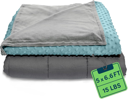Weighted Blanket for Adults - 15 LB Queen Size Heavy Blanket for Cooling & Heating - 100% Cotton Big Blanket W/Glass Beads, Machine Washable Blankets - 60"X80", Aqua