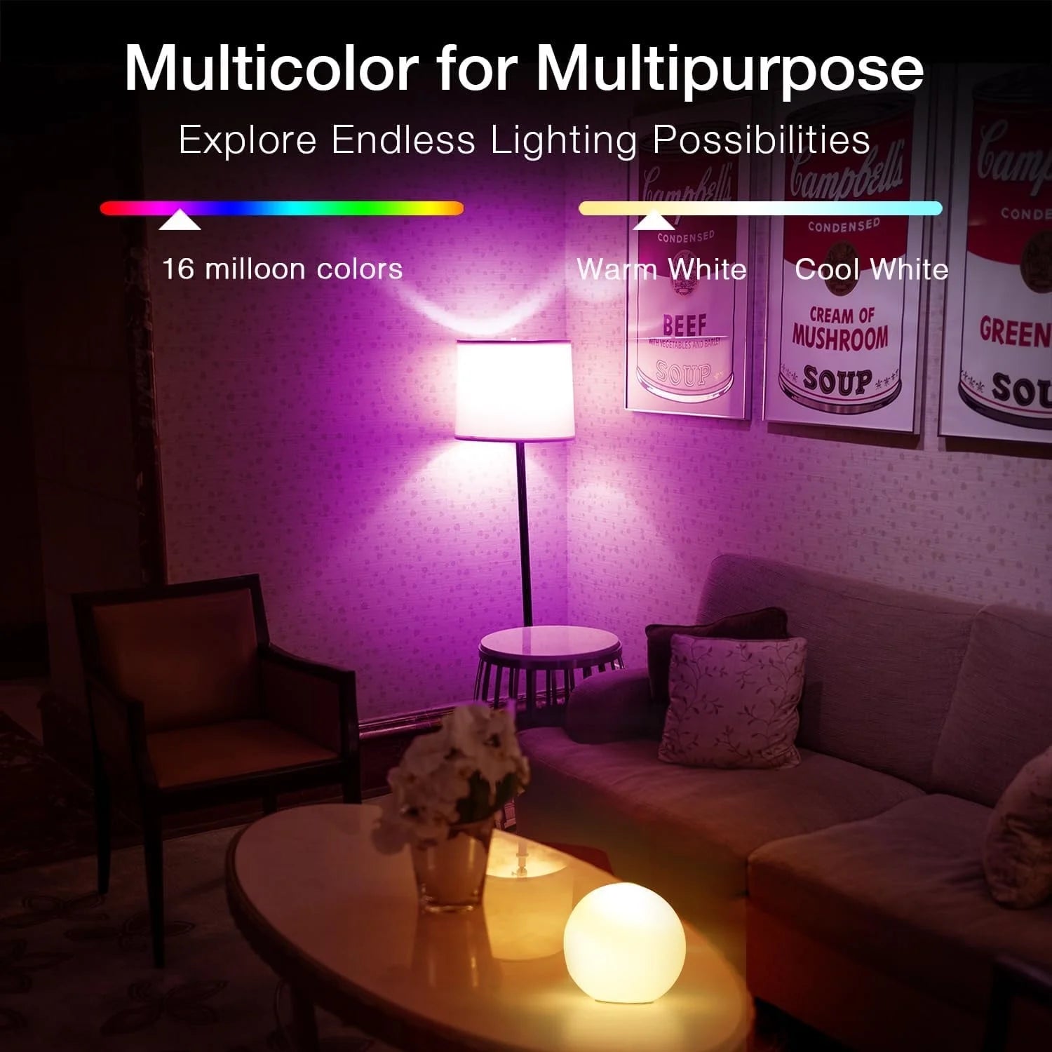 Smart Light Bulbs,  Wifi Color Changing LED Light Bulbs,9W (60Watt Eqv),A19 E26 2.4Ghz Only 6 Pack