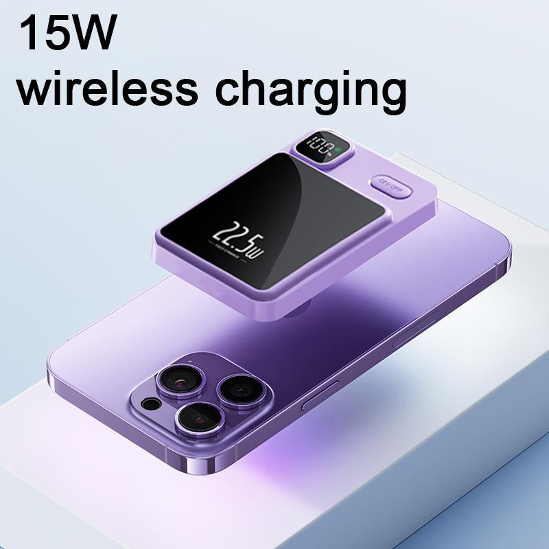 Portable Magnetic Mini Power Bank, 5000Mah 15W Fast Charging Power Bank, Smartphone Rechargeable Battery Packs, LED Digital Display Power Bank for Emergency, Multifunctional Power Bank